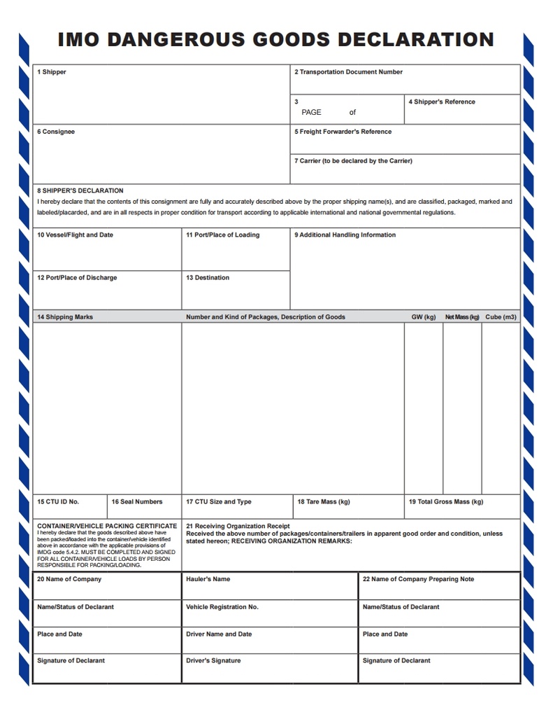 PLANTILLA PDF DECLARACIÓN DGD MERCANCÍAS PELIGROSAS MARÍTIMA / IMO